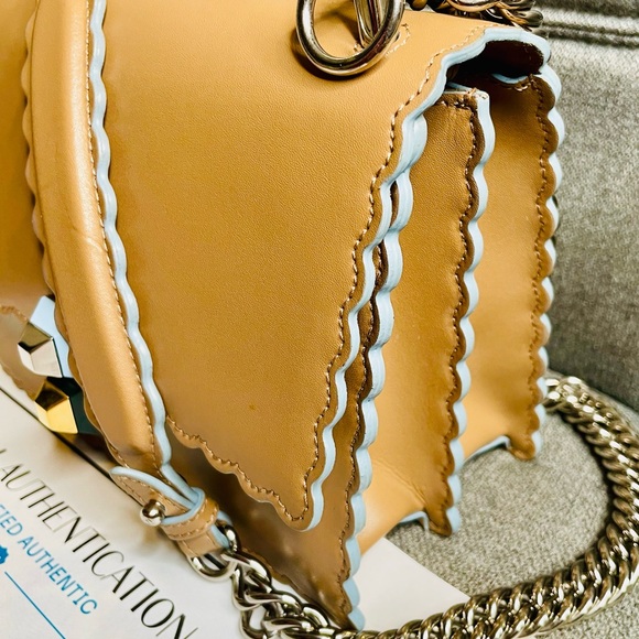 Fendi Kan Bag w/ Blue Scalloped Edging, Convertible Chain Strap & Suede Interior - Picture 6 of 15